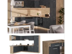Vicco R-Line Einbauküche in L-Form Schwarz Beton/Goldkraft Eiche 227 x 287 cm AP Marmor ohne E-Geräte Winkelküchen|Einbauküchen