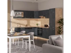 Vicco R-Line Einbauküche in L-Form Schwarz Beton/Goldkraft Eiche 227 x 287 cm AP Marmor ohne E-Geräte Winkelküchen|Einbauküchen