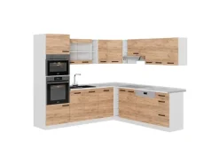 Winkelküchen|Einbauküchen<Vicco R-Line Einbauküche in L-Form Goldkraft /Weiß 237 x 247 cm ohne Arbeitsplatte ohne E-Geräte Eiche