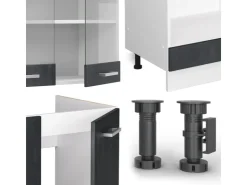 Winkelküchen|Einbauküchen<Vicco R-Line Einbauküche in L-Form Schwarz Beton/Weiß 227 x 287 cm AP Marmor ohne E-Geräte Beton Dunkelgrau