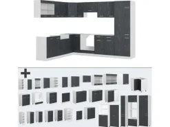 Winkelküchen|Einbauküchen<Vicco R-Line Einbauküche in L-Form Schwarz Beton/Weiß 227 x 287 cm AP Marmor ohne E-Geräte Beton Dunkelgrau