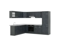 Clearance Vicco R-Line Einbauküche in L-Form Schwarz Beton/Anthrazit 227 x 287 cm AP Marmor ohne E-Geräte Beton Anthrazit