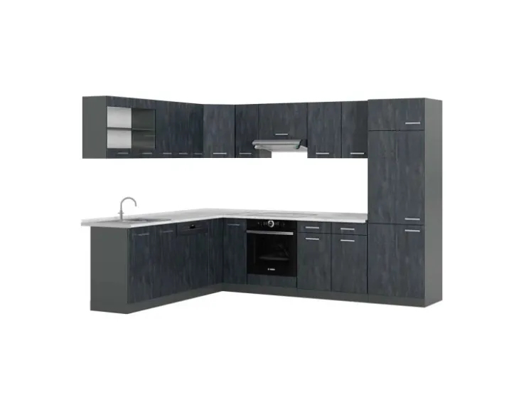Clearance Vicco R-Line Einbauküche in L-Form Schwarz Beton/Anthrazit 227 x 287 cm AP Marmor ohne E-Geräte Beton Anthrazit