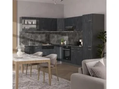 Clearance Vicco R-Line Einbauküche in L-Form Schwarz Beton/Anthrazit 227 x 287 cm AP Marmor ohne E-Geräte Beton Anthrazit