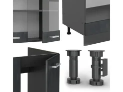 Clearance Vicco R-Line Einbauküche in L-Form Schwarz Beton/Anthrazit 227 x 287 cm AP Marmor ohne E-Geräte Beton Anthrazit