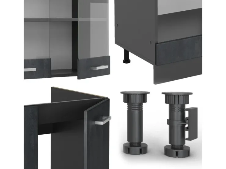 Clearance Vicco R-Line Einbauküche in L-Form Schwarz Beton/Anthrazit 227 x 287 cm AP Marmor ohne E-Geräte Beton Anthrazit