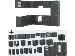 Clearance Vicco R-Line Einbauküche in L-Form Schwarz Beton/Anthrazit 227 x 287 cm AP Marmor ohne E-Geräte Beton Anthrazit