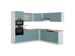 Clearance Vicco R-Line Einbauküche in L-Form Blau-Grau/Weiß 237 x 247 cm AP Eiche ohne E-Geräte Blaugrau