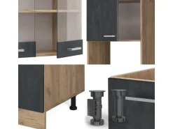 Winkelküchen|Einbauküchen<Vicco R-Line Einbauküche in L-Form Schwarz Beton/Goldkraft Eiche 237 x 247 cm AP Eiche ohne E-Geräte Beton Dunkelgrau