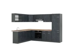 Winkelküchen|Einbauküchen<Vicco R-Line Einbauküche in L-Form Schwarz Beton/Anthrazit 227 x 287 cm AP Eiche ohne E-Geräte Beton Anthrazit
