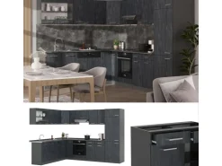 Winkelküchen|Einbauküchen<Vicco R-Line Einbauküche in L-Form Schwarz Beton/Anthrazit 227 x 287 cm AP Eiche ohne E-Geräte Beton Anthrazit