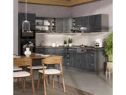 Winkelküchen|Einbauküchen<Vicco R-Line Einbauküche in L-Form Schwarz Beton/Anthrazit 237 x 247 cm ohne Arbeitsplatte ohne E-Geräte Beton Anthrazit