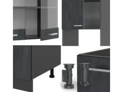 Winkelküchen|Einbauküchen<Vicco R-Line Einbauküche in L-Form Schwarz Beton/Anthrazit 237 x 247 cm ohne Arbeitsplatte ohne E-Geräte Beton Anthrazit
