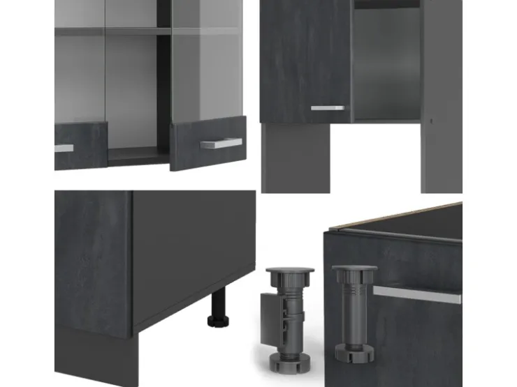 Winkelküchen|Einbauküchen<Vicco R-Line Einbauküche in L-Form Schwarz Beton/Anthrazit 237 x 247 cm ohne Arbeitsplatte ohne E-Geräte Beton Anthrazit