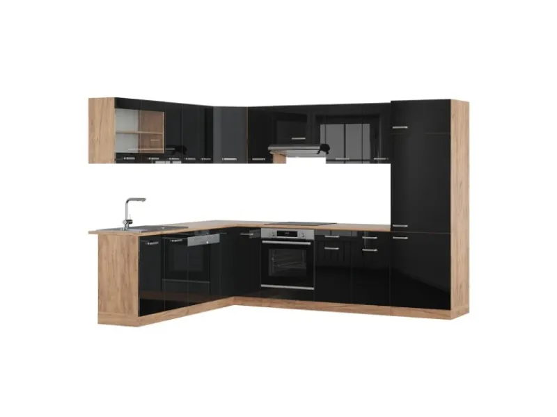 Outlet Vicco R-Line Einbauküche /Goldkraft Eiche 227 x 287 cm ohne Arbeitsplatte ohne E-Geräte Herde|Kühlschränke