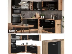 Clearance Vicco R-Line Einbauküche /Goldkraft Eiche 237 x 60 cm ohne Arbeitsplatte ohne E-Geräte Schwarz Hochglanz
