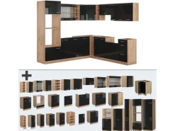 Clearance Vicco R-Line Einbauküche /Goldkraft Eiche 237 x 60 cm ohne Arbeitsplatte ohne E-Geräte Schwarz Hochglanz