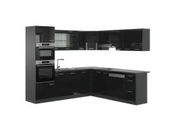 Outlet Vicco R-Line Einbauküche /Anthrazit 237 x 60 cm ohne Arbeitsplatte ohne E-Geräte Schwarz Hochglanz