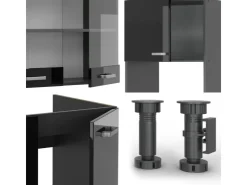Outlet Vicco R-Line Einbauküche /Anthrazit 237 x 60 cm ohne Arbeitsplatte ohne E-Geräte Schwarz Hochglanz