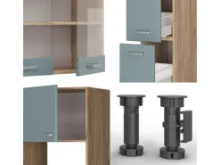 Sale Vicco R-Line Küche Blau-Grau/Goldkraft Eiche 350 cm mit Hochschrankohne Arbeitsplatte ohne E-Geräte Einbauküchen