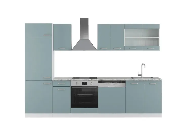 Pantryküchen|Einbauküchen<Vicco R-Line Küche Blau-Grau/Weiß 300 cm ohne Arbeitsplatte ohne E-Geräte Blaugrau
