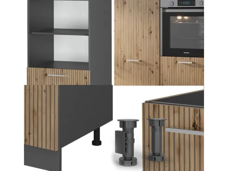 Einbauküchen<Vicco R-Line Küchenblock Artisan Eiche/Anthrazit 180 cm ohne Arbeitsplatte ohne E-Geräte Eiche Hell