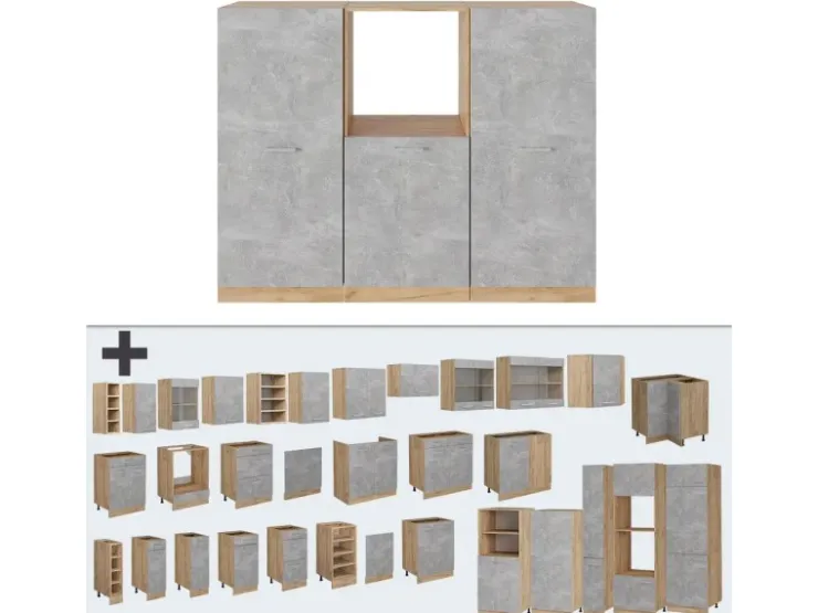 Zubehör Für Küchenarmatur|Herde<Vicco R-Line Küchenblock /Goldkraft Eiche 180 cm ohne Arbeitsplatte ohne E-Geräte Beton