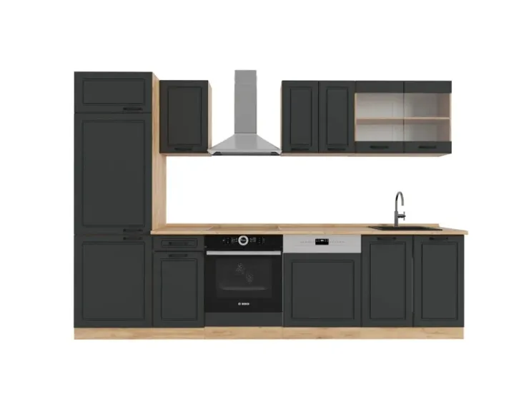 Hot Vicco R-Line Küchenzeile Anthrazit Landhaus/Goldkraft Eiche 300 cm AP Eiche ohne E-Geräte Anthrazit Struktur