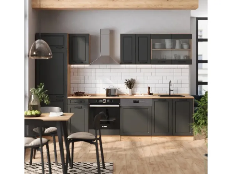 Hot Vicco R-Line Küchenzeile Anthrazit Landhaus/Goldkraft Eiche 300 cm AP Eiche ohne E-Geräte Anthrazit Struktur