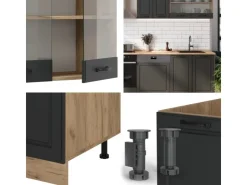 Hot Vicco R-Line Küchenzeile Anthrazit Landhaus/Goldkraft Eiche 300 cm AP Eiche ohne E-Geräte Anthrazit Struktur