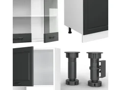 Einbauküchen<Vicco R-Line Küchenzeile Anthrazit Landhaus/Weiß 300 cm mit HochschrankAP Anthrazit ohne E-Geräte Anthrazit Struktur