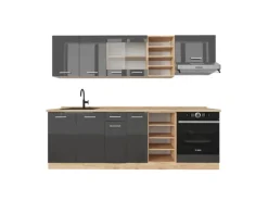 Vicco R-Line Küchenzeile /Goldkraft Eiche 240 cm ohne Arbeitsplatte ohne E-Geräte Einbauküchen