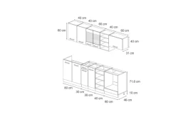 Vicco R-Line Küchenzeile /Goldkraft Eiche 240 cm ohne Arbeitsplatte ohne E-Geräte Einbauküchen