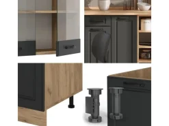 Vicco R-Line Küchenzeile Anthrazit Landhaus/Goldkraft Eiche 240 cm AP Anthrazit ohne E-Geräte Anthrazit Struktur