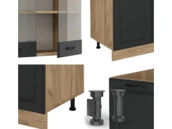 Einbauküchen<Vicco R-Line Küchenzeile Anthrazit Landhaus/Goldkraft Eiche 300 cm mit HochschrankAP Marmor ohne E-Geräte Anthrazit Struktur