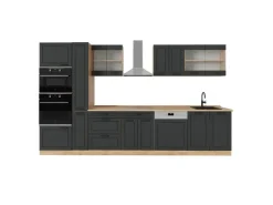 Einbauküchen<Vicco R-Line Küchenzeile Anthrazit Landhaus/Goldkraft Eiche 350 cm ohne Arbeitsplatte ohne E-Geräte Anthrazit Struktur