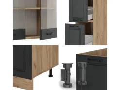 Einbauküchen<Vicco R-Line Küchenzeile Anthrazit Landhaus/Goldkraft Eiche 350 cm ohne Arbeitsplatte ohne E-Geräte Anthrazit Struktur