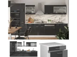 Sale Vicco R-Line Küchenzeile /Weiß 350 cm mit Hochschrankohne Arbeitsplatte ohne E-Geräte Anthrazit Hochglanz