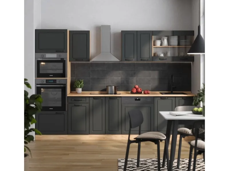 Online Vicco R-Line Küchenzeile Anthrazit Landhaus/Goldkraft Eiche 300 cm mit Hochschrankohne Arbeitsplatte ohne E-Geräte Küchenschränke