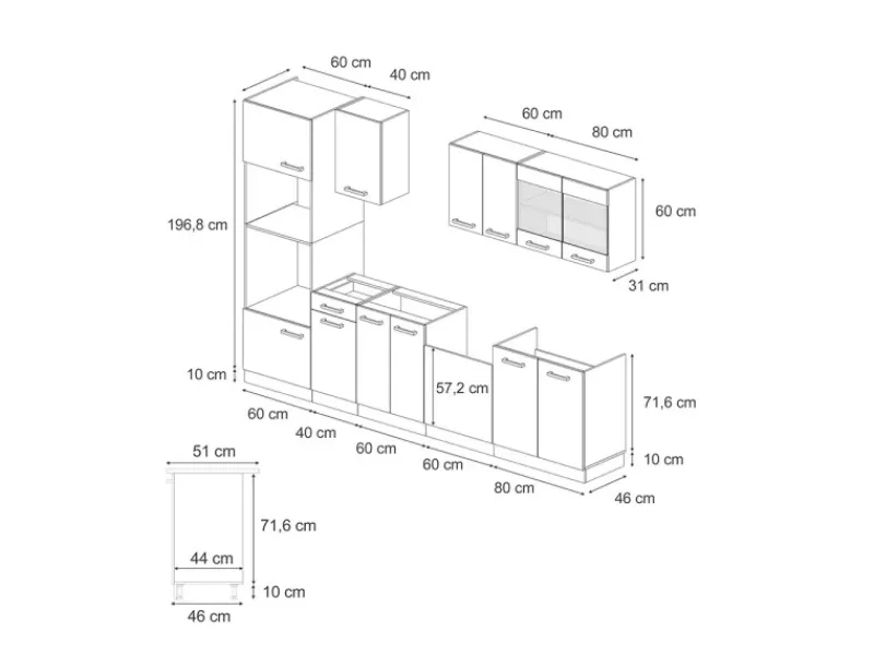 Clearance Vicco R-Line Küchenzeile Anthrazit Landhaus/Goldkraft Eiche 300 cm mit HochschrankAP Eiche ohne E-Geräte Küchenschränke|Einbauküchen