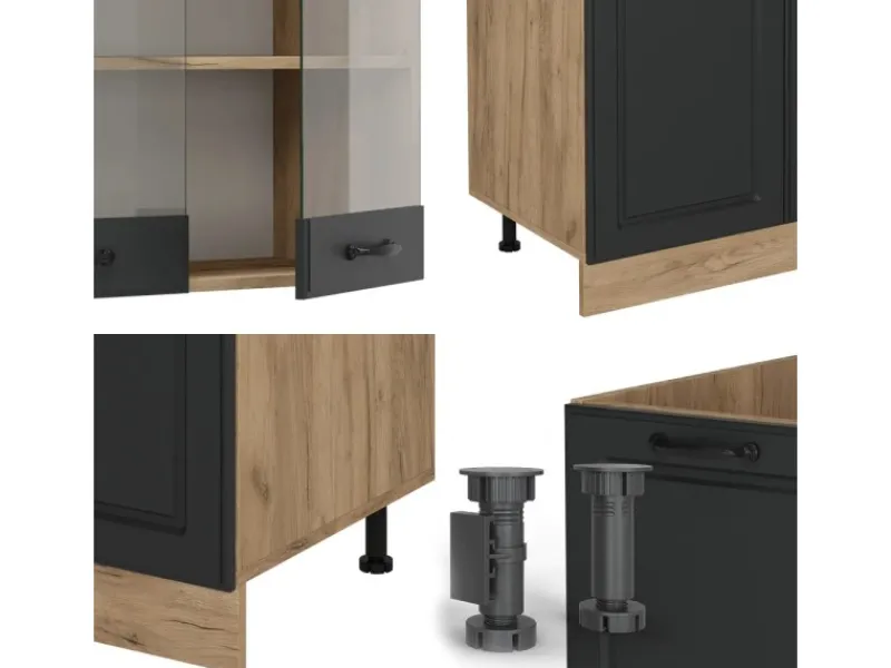 Clearance Vicco R-Line Küchenzeile Anthrazit Landhaus/Goldkraft Eiche 300 cm mit HochschrankAP Eiche ohne E-Geräte Küchenschränke|Einbauküchen
