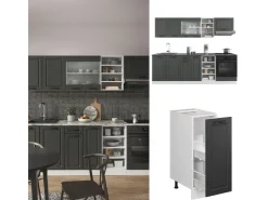 Einbauküchen<Vicco R-Line Küchenzeile Anthrazit Landhaus/Weiß 240 cm ohne Arbeitsplatte ohne E-Geräte Anthrazit Struktur