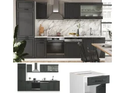 Discount Vicco R-Line Küchenzeile Anthrazit Landhaus/Weiß 300 cm AP Anthrazit ohne E-Geräte Anthrazit Struktur