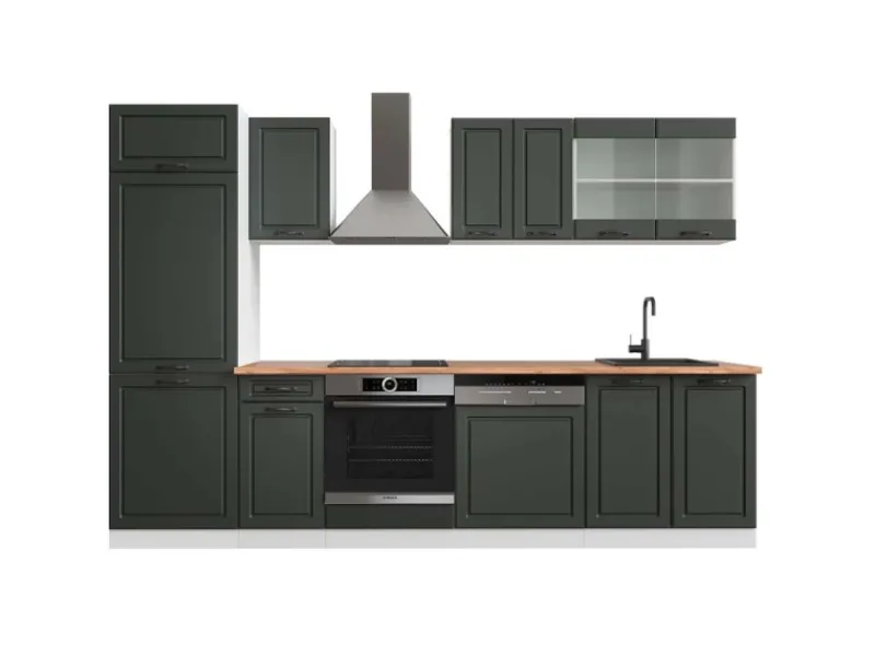 Outlet Vicco R-Line Küchenzeile Anthrazit Landhaus/Weiß 300 cm AP Eiche ohne E-Geräte Einbauküchen