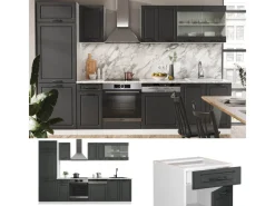Outlet Vicco R-Line Küchenzeile Anthrazit Landhaus/Weiß 300 cm AP Eiche ohne E-Geräte Einbauküchen