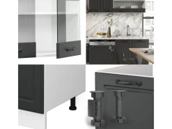 Outlet Vicco R-Line Küchenzeile Anthrazit Landhaus/Weiß 300 cm AP Eiche ohne E-Geräte Einbauküchen