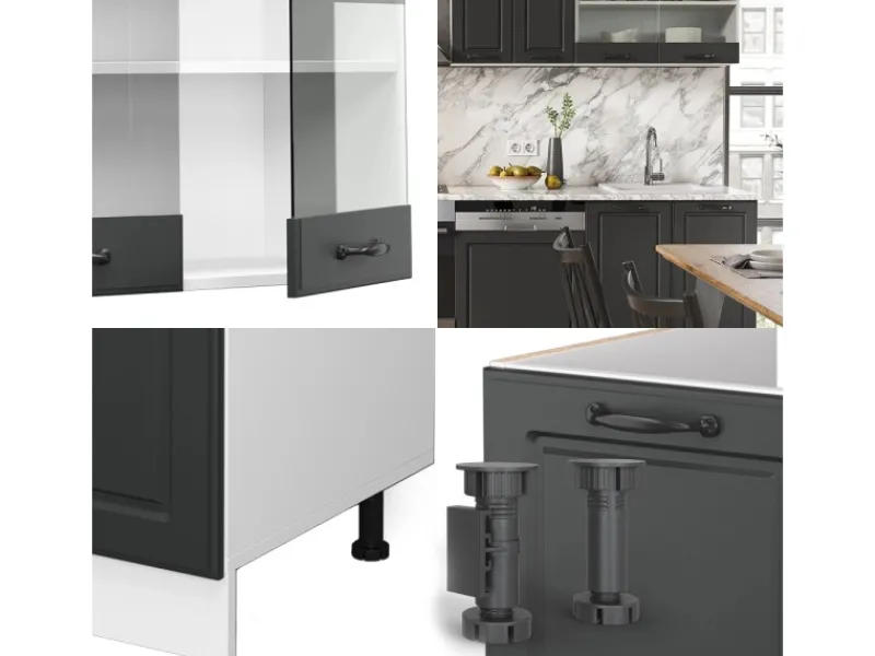 Outlet Vicco R-Line Küchenzeile Anthrazit Landhaus/Weiß 300 cm AP Eiche ohne E-Geräte Einbauküchen