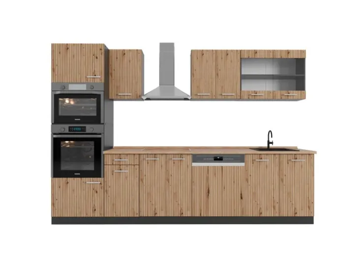 Clearance Vicco R-Line Küchenzeile Artisan Eiche/Anthrazit 300 cm mit HochschrankAP Eiche ohne E-Geräte Eiche Hell