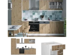 Vicco R-Line Küchenzeile /Weiß 300 cm AP Anthrazit ohne E-Geräte Artisan Eiche
