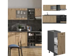 Einbauküchen<Vicco R-Line Küchenzeile Artisan Eiche/Anthrazit 240 cm ohne Arbeitsplatte ohne E-Geräte Eiche Hell